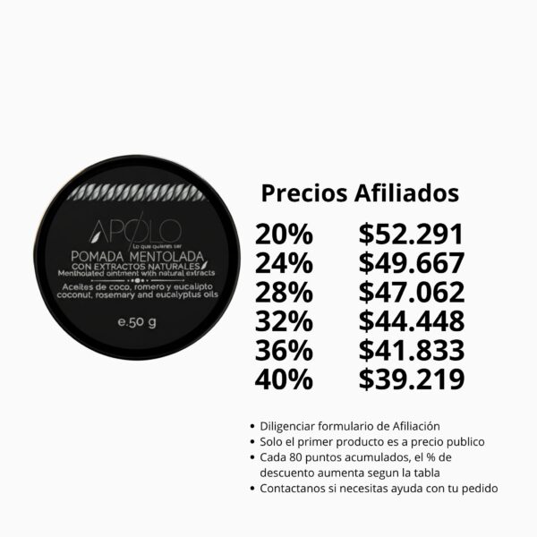Pomada mentolada - precios